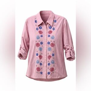 Classic Elements Pink and White Striped Blouse